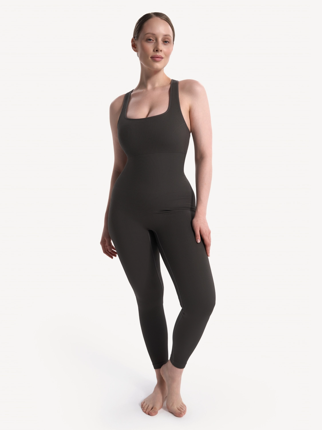 Комбинезон спортивный с открытой спиной Shapewear коричневый - фото 5